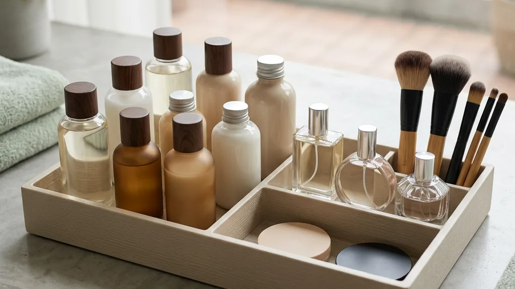 Unbranded cosmetics in a compartment organiser