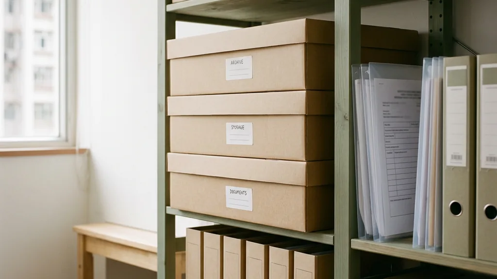 Files and archival document boxes