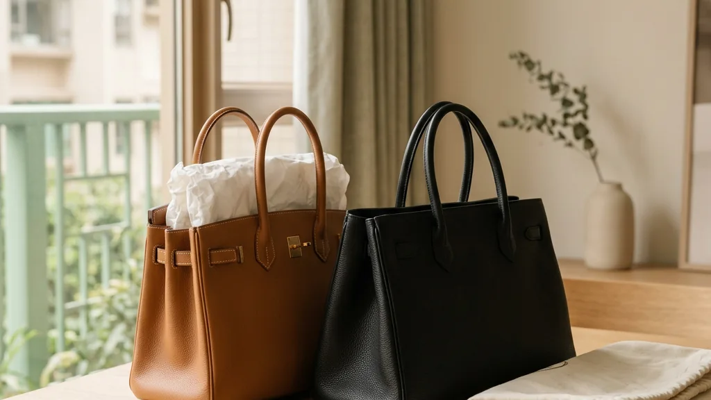 Leather handbags with breathable protective bags