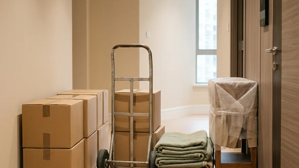 Moving boxes, trolley and protective materials