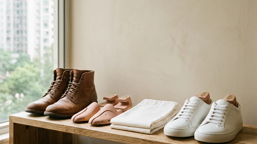 Shoes with supports and breathable storage bags