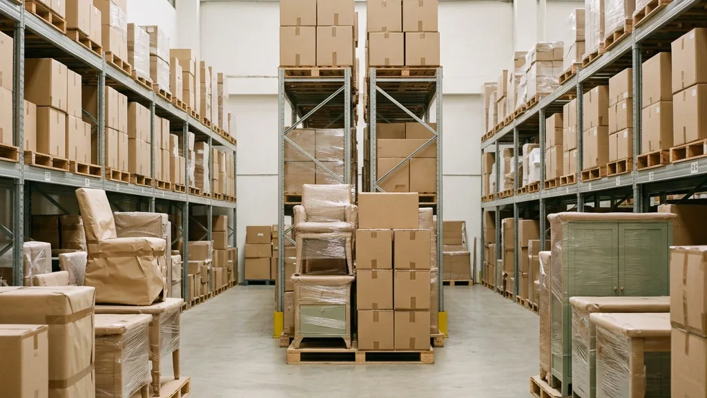 Organised central warehouse with clear aisles